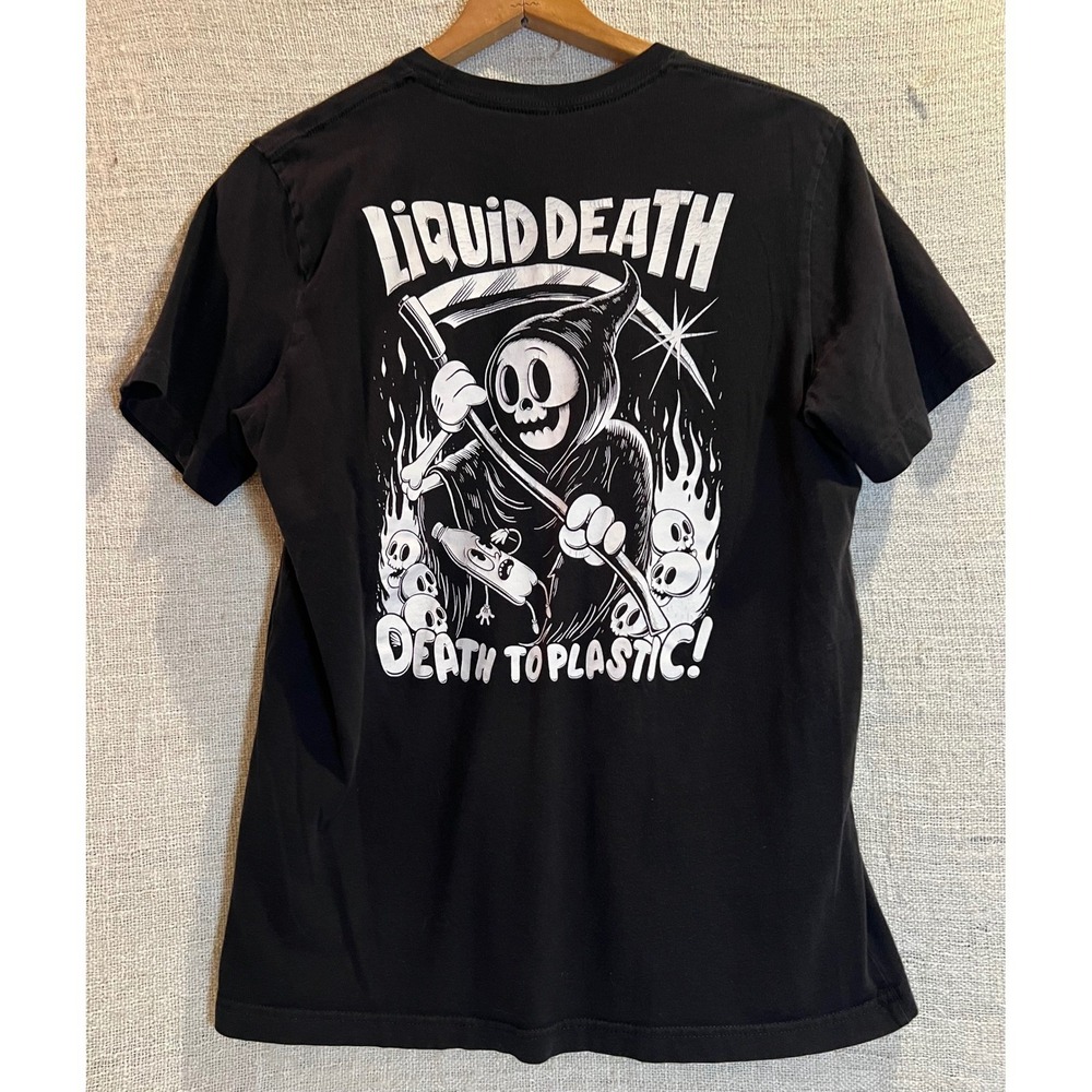 Liquid Death Death to Plastic Grim Reaper Graphic T-Shirt Black Mens Large